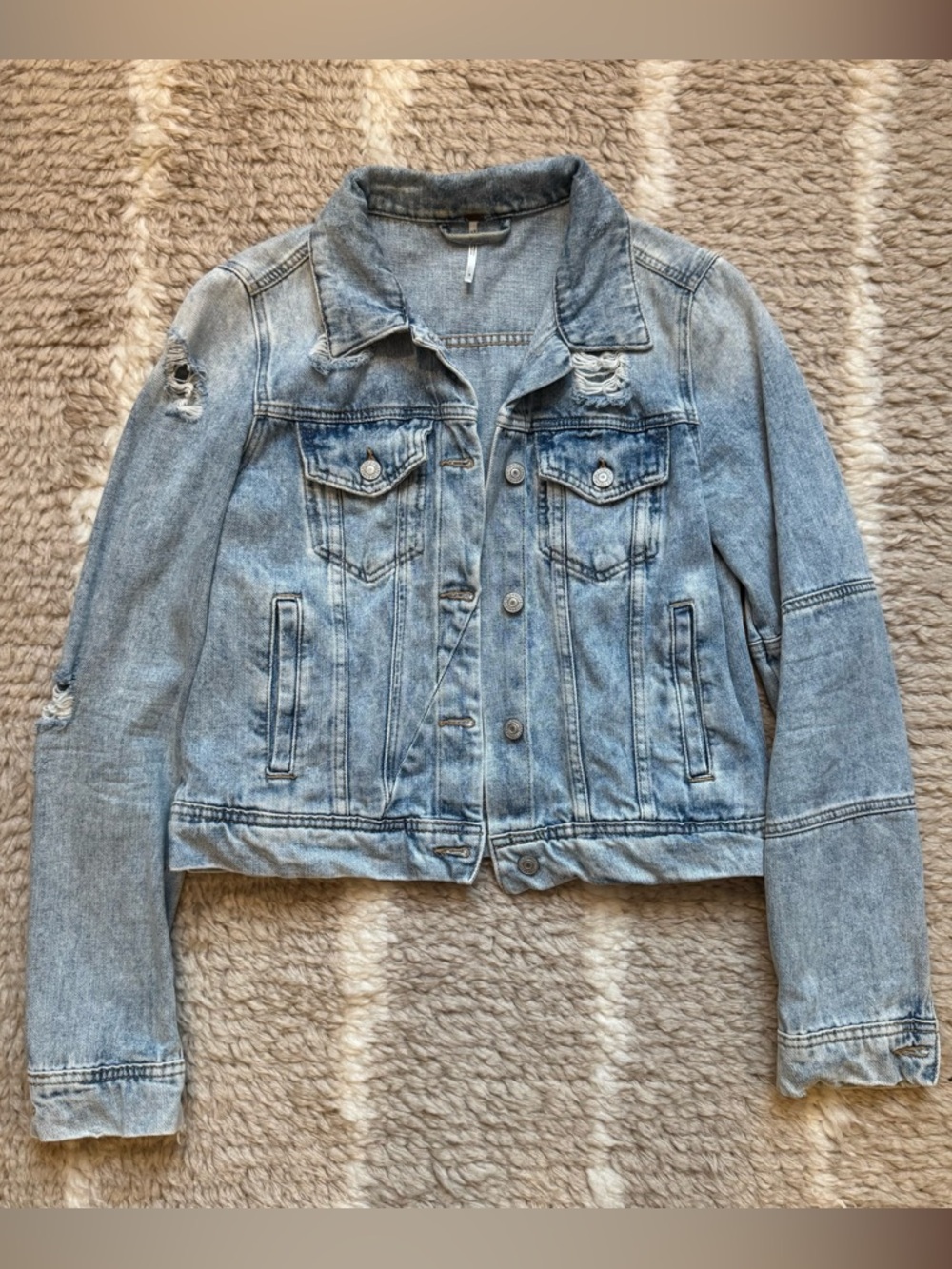 Free People Faded Light Blue Denim Jacket